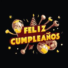 Feliz cumple and Feliz cumpleaños sign  Happy Birthday vector in Spanish language, Birthday party celebration gift  with birthday cake candle colorful balloons best congratulation on light background