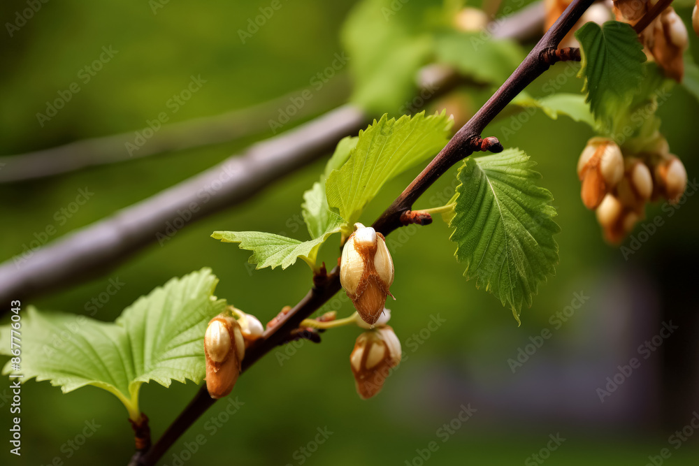 Poster a branch with a few acorns on it. the acorns are brown and have a fuzzy texture