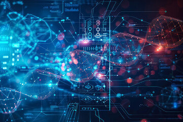 Obraz premium Modern medical background with a grid overlaid with translucent medical symbols and diagrams. The color palette is blue and white, reflecting professionalism and reliability.