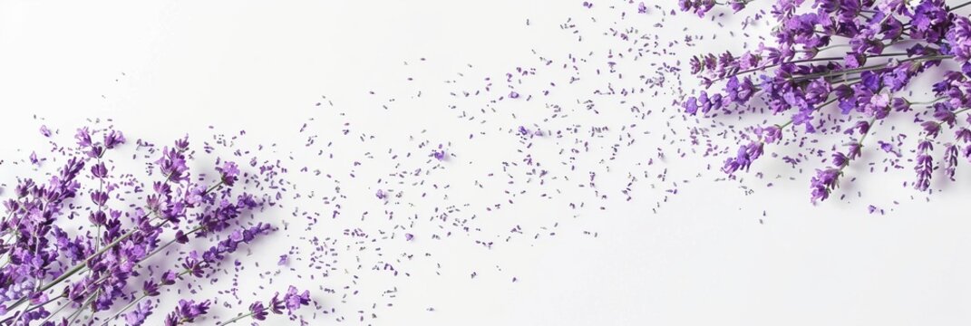 Minimalist white background with delicate lavender particles, offering a clean and serene look with ample free space