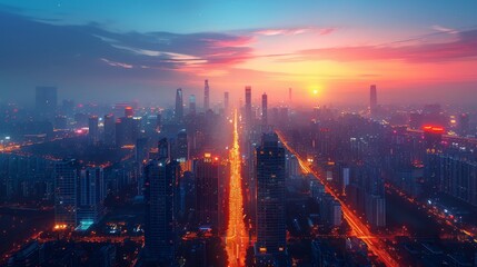 Fototapeta premium Breathtaking Cityscape at Sunset - Generative AI
