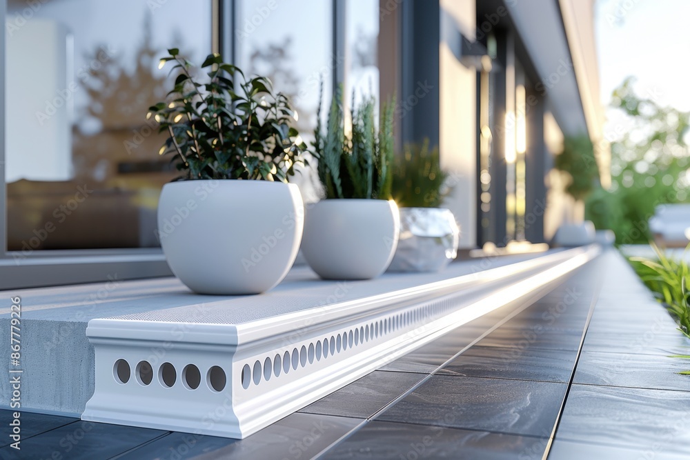 Poster cellular pvc trim with a minimalistic design, highlighting its smooth finish and resistance to eleme