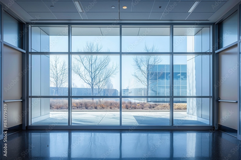 Poster smart glass windows transition from clear to opaque, providing privacy and reducing glare while main