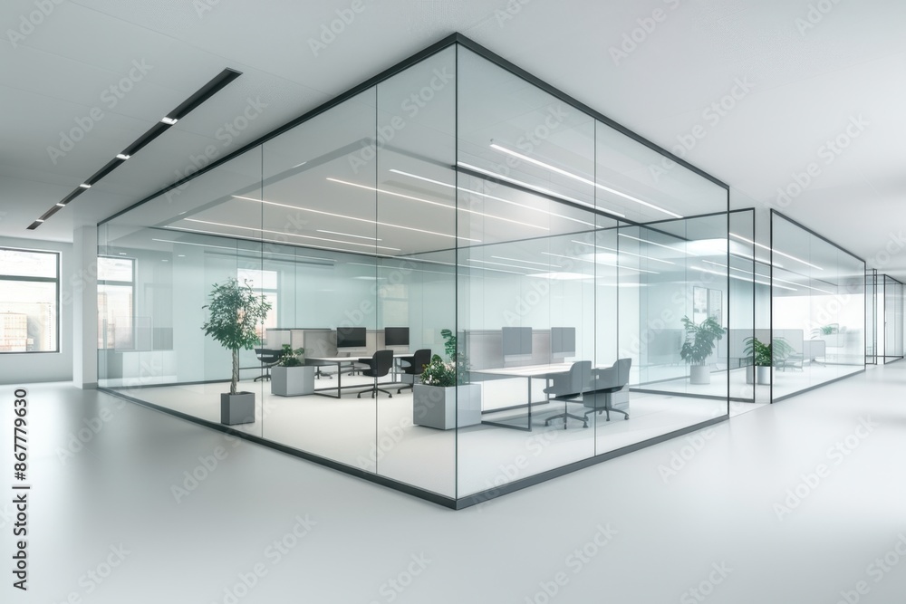 Poster acoustic glass panels installed in an office reduce noise pollution, creating a quieter work environ