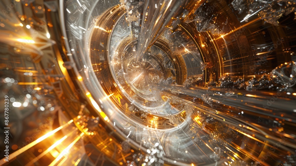 Poster the image is a 3d rendering of a futuristic tunnel. the tunnel is made of glass and metal, and it is
