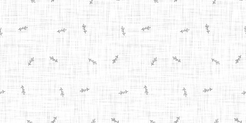 White neutral minimal botanical leaf motif with Linen effect texture for baby nursery seamless background. Modern muted simple soft motif pattern for wallpaper, home decor white gray design. 