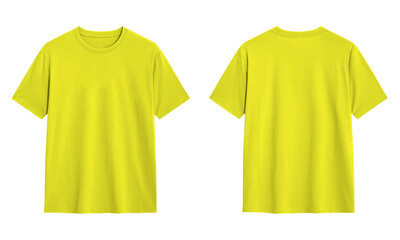 yellow t shirt front and back view, Ready for your mock up design transparent template 