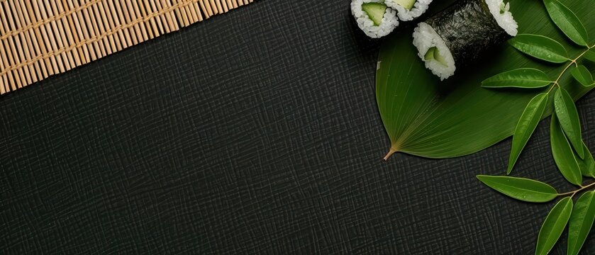 Craft beautiful sushi rolls with the help of a cyber sushi mat, venturing into the world of Japanese culinary mastery with copy space for information