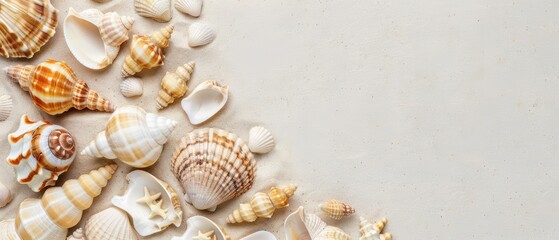 Discover the wonders of seashells in a digital oasis, unraveling the secrets of the ocean with copy space for inspiration