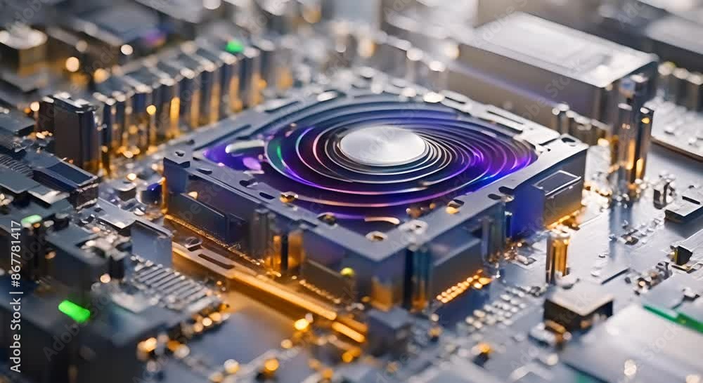 Poster designing hardware electronics circuit boards cpus memory gpus coolers and upgrades concept hardware