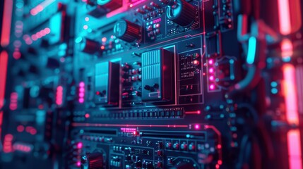Fototapeta premium Incorporate Power Factor Correction for enhanced efficiency and reduced wastage in a cybernetic energy realm with copy space