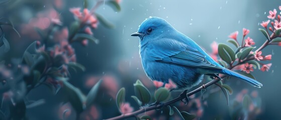Marvel at the vivid hues of cyber bluebirds, a symbol of happiness and harmony with ample copy space