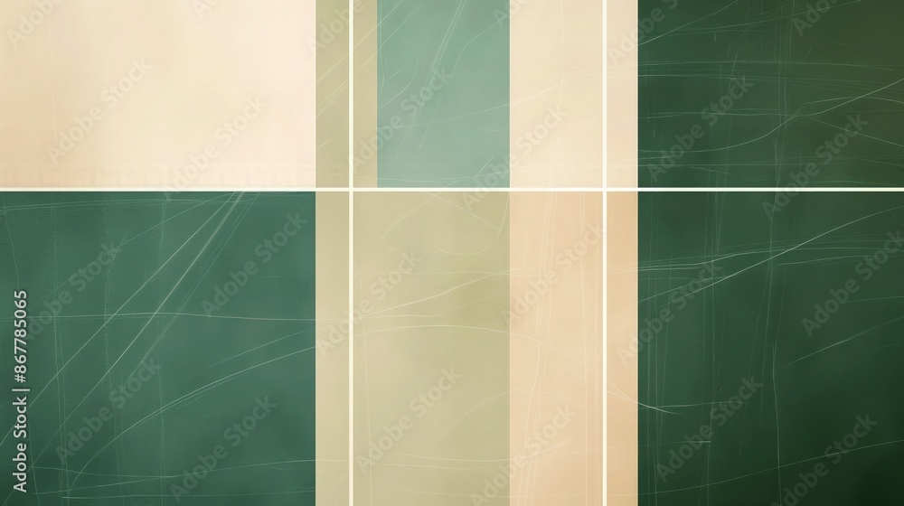 Poster a zoom background designed with a modern art flair, featuring large blocks of green and beige separa