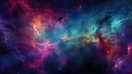 Fototapeta premium Colorful Nebula With Teal, Purple, and Red Hues in Deep Space Background Wallpaper