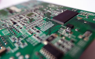 Microchip on the electronic circuit board. High technology electronic components. 