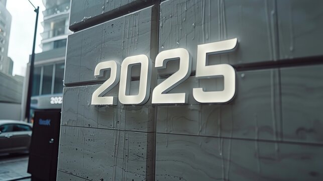 Stylish 2025 number on cement wall for new year or future concepts, symbolizing upcoming years ahead