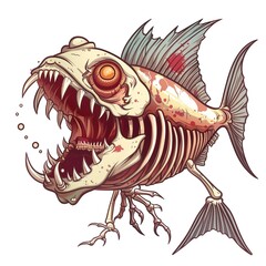 Naklejka premium Piranha skeleton cartoon isolated whitebackground