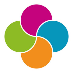 Colorful infographic pie chart with overlapping circular shapes.Flower form graphic circle divided in 4 segments.Vector,illustration.