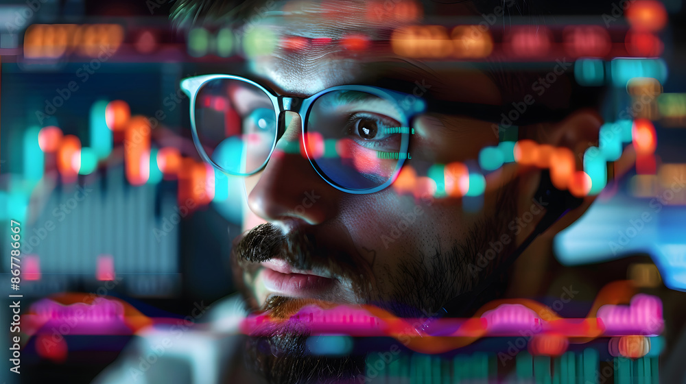 Poster trader using crypto exchange platform to analyze stock market data online. concept cryptocurrency tr