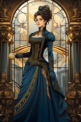 Obraz premium art nouveau woman in a blue dress