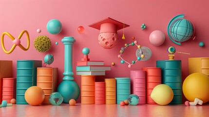 Colorful Education and Science Icons Composition - Generative AI