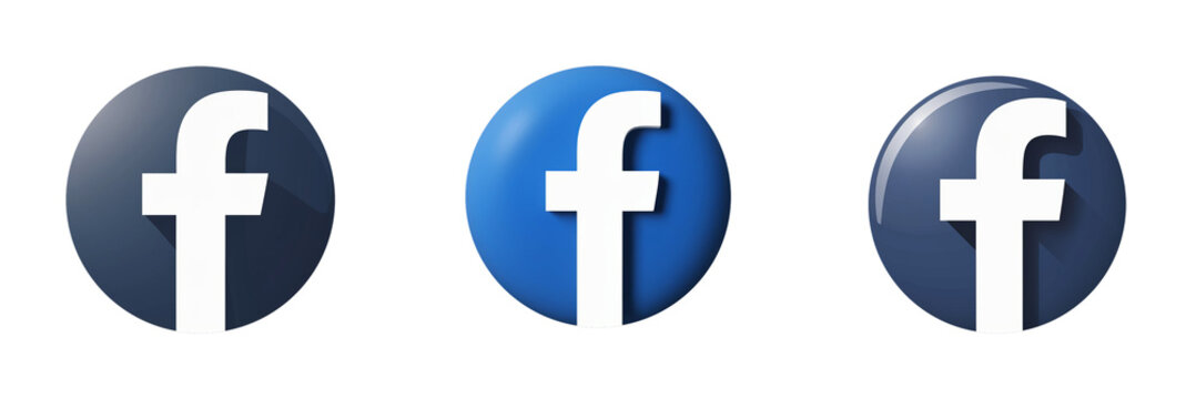 Set of facebook logo blue circel with white small letter f social media app icons isolated on a transparent background