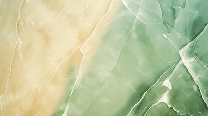 Fototapeta premium Textured background showcasing flowing patterns of green and yellow-ochre natural stone with sharp white vein lines creating division.