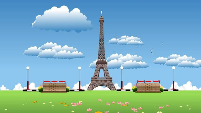 Animated Cartoon Scene of Eiffel Tower