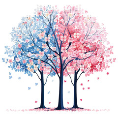 Spring blossoms on trees, vibrant natural colors.