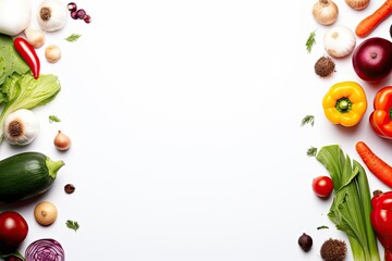 Colorful Vegetables Frame on a White Background. Top View with Space for Text