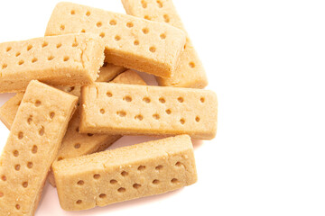 Classic Sweet Rectangular Butter Shortbread Isolated on a White Background