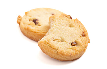 Sweet Round Pecan Butter Shortbread Cookies Isolated on a White Background