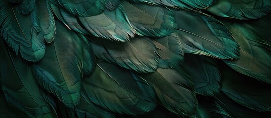 Vintage feather texture background in a stunning dark green viridian hue