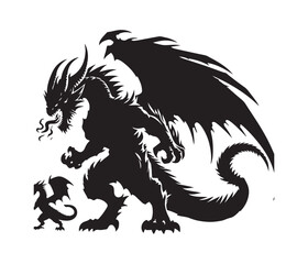 dragon vector art graphic resources silhourtte vector style, white background