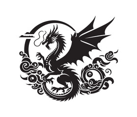 dragon vector art graphic resources silhourtte vector style, white background