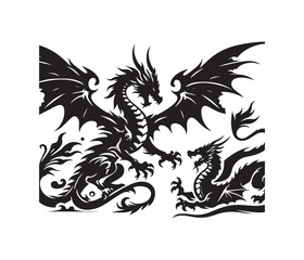 dragon vector art graphic resources silhourtte vector style, white background