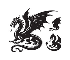 dragon vector art graphic resources silhourtte vector style, white background