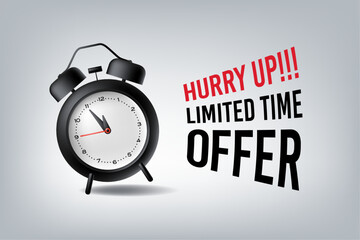 Hurry! Limited time offer Banner. Time is Running Out text with an alarm clock concept. Deadline Ending Soon 3d Illustration, Banner, Background, Stopwatch, vector illustration. Landscape Banner. 
