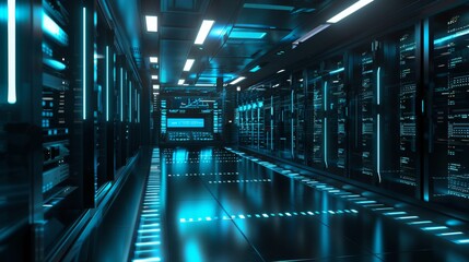 Futuristic Data Center with Neon Lights - Generative AI