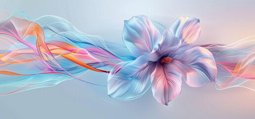 Obraz premium Abstract background with colorful flowing shapes and vibrant hibiscus flower