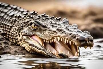 Obraz premium Nile crocodile (Crocodylus niloticus) isolated on white background.