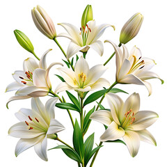 Set of elegant blooming lilies with buds, cut out