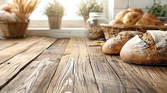 Artisanal Bread Display on Rustic Wooden Table