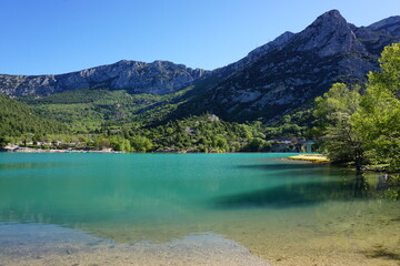 lake  ste croix in the mountains in spring in the southern alps, france