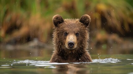 Obraz premium Young Grizzly Bear Emerging From Water