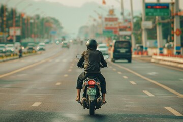 motorbike travels on the road