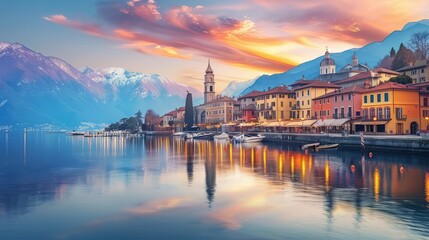 Naklejka premium Lake Como in Italy. Breathtaking view Famous Italian holiday area and popular European tourist destination