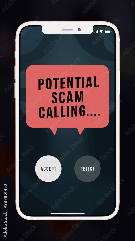 Poster potential scam calling alert on smartphone with speech bubble notification design – modern digital f