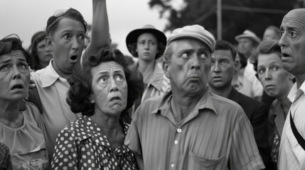 Fototapeta premium faces of shocked bystanders and witnesses gathered at the scene of the accident, their expressions ranging from disbelief to concern, capturing the human element and emotional impact of traffic 