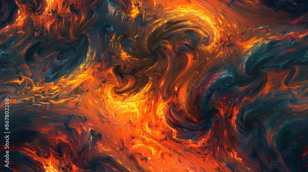 Poster Chaotic patterns of fiery abstract background resembling flowing molten lava